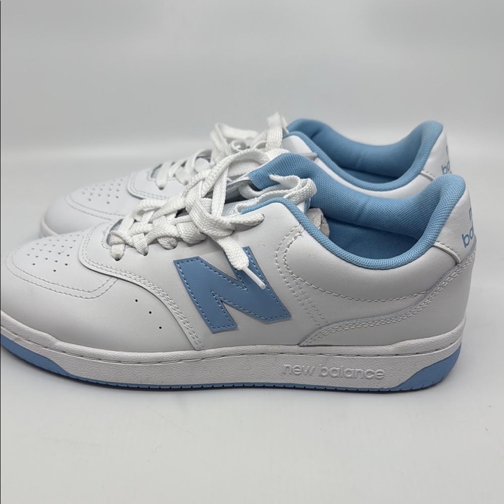 New Balance White and Blue Retro Sneakers